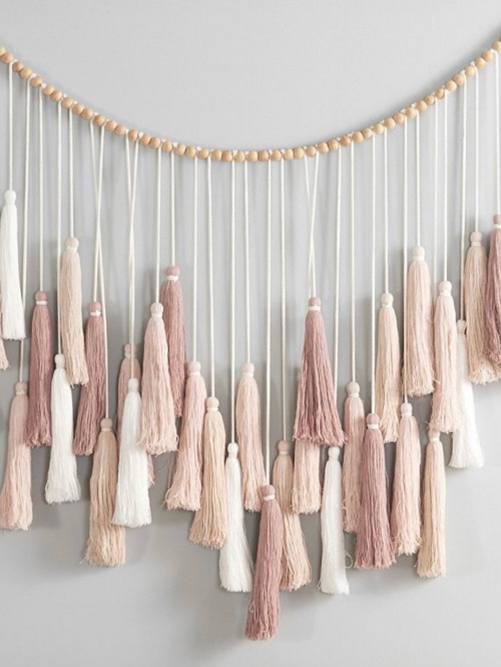 Pottery Barn Teen Blush Pink & Cream Tassel Garland Wall Hanging NEW